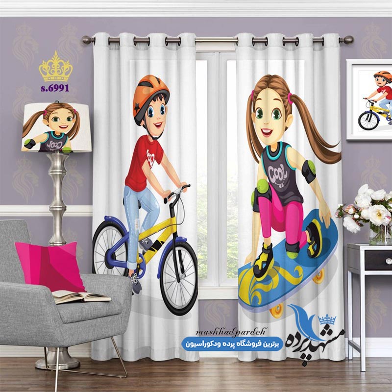 پرده پانچ کودکانه طرح بچه های ورزشکار کد s-6991