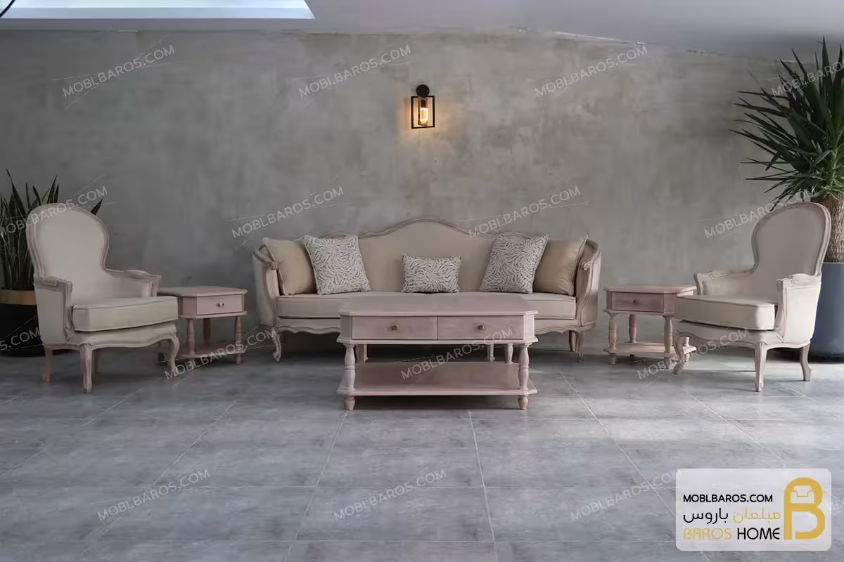 ست مبلمان 8 نفره کلاسیک و چوبی مدل جورجیا و مبل تک‌نفره روما پلاس