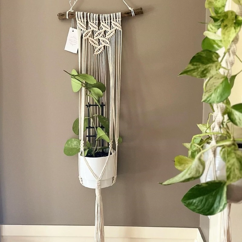 آویز گلدان مکرومه طرح گندم طول 70 سانتی متر  رنگ دلخواه برند آرت بیوتی