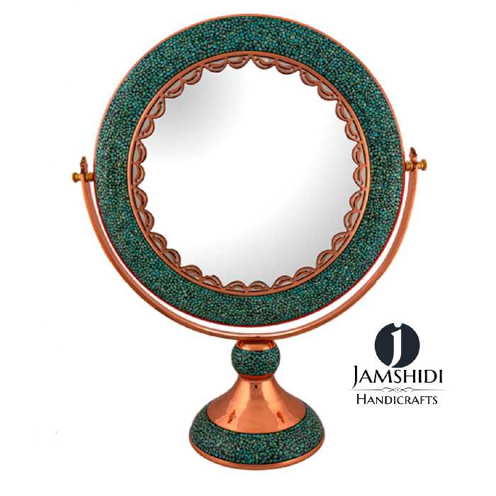 آینه گرد فیروزه کوبی ارتفاع 49 سانت دارای روکش پلی استر کد 171
