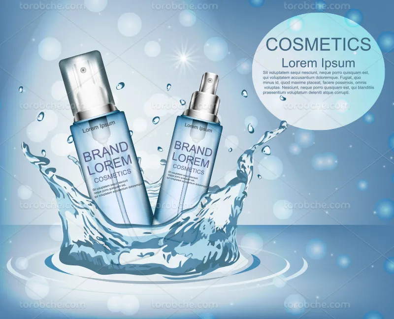 وکتور تبلیغاتی محصول آرایشی آبی | گرافیک با طعم تربچه