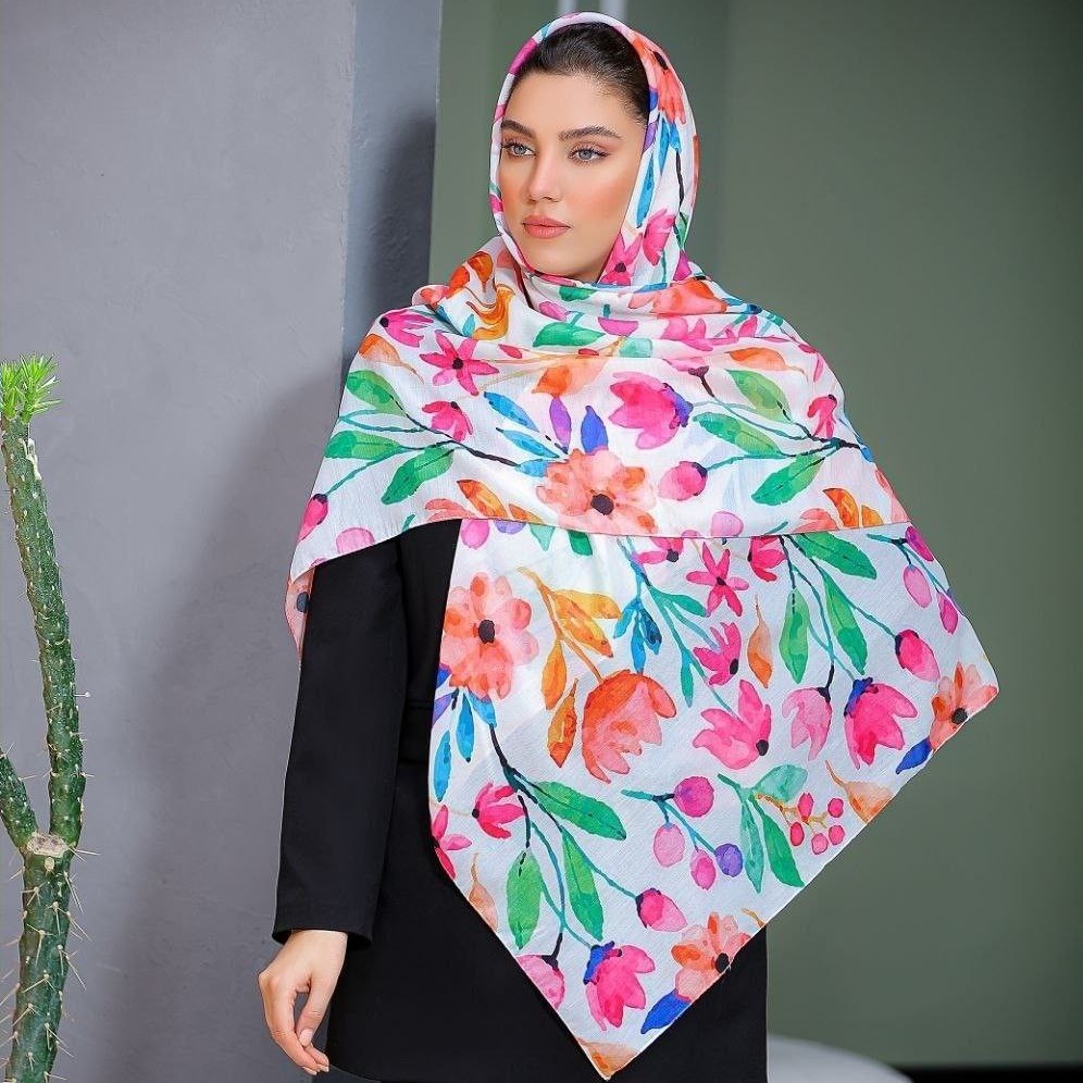 روسری آبرنگی نخی پارچه اسپان اعلا قواره بزرگ کیفیت عالی