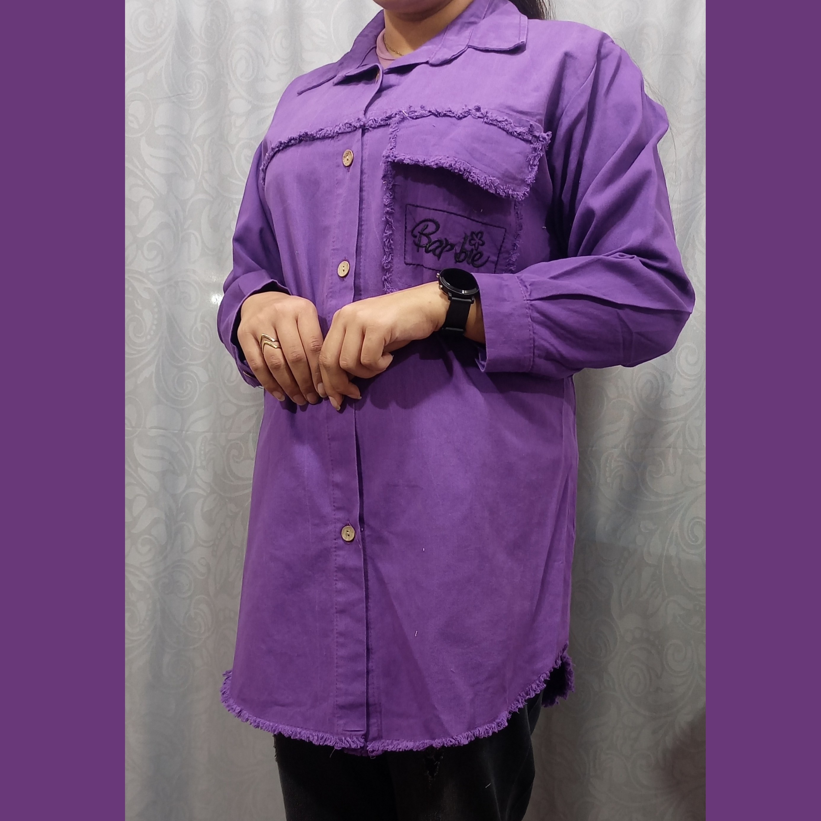 مانتو کتان دخترانه فری سایز مناسب 38 تا 44(رنگ بنفش) 