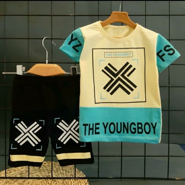 ست تیشرت و شلوارک پسرانه طرح ضربدر یانگ