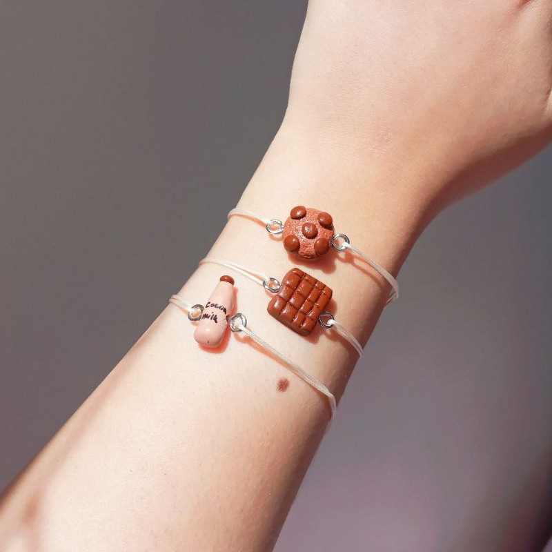 دستبند شکلات شیر کاکائو کوکی کیوت مناسب دوستی های سه نفره به صورت ست کنار هم میتونه استفاده بشه قابل شستشو 