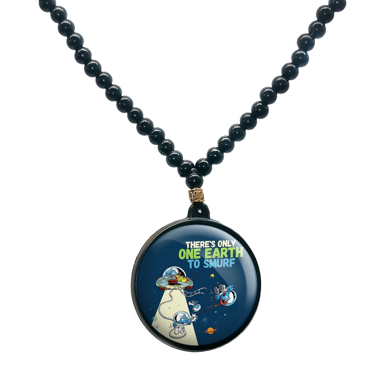 گردنبند پرمانه طرح اسمورف کد pmd.10494 مدل دو طرفه