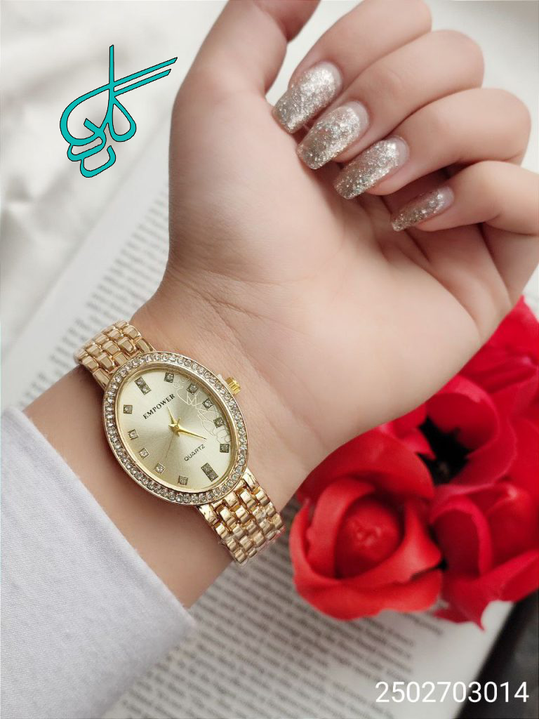 خرید ساعت زنانه جدید طلایی رنگ ثابت نگین دار کیفیت عالی کد 1916650 - ردگل
