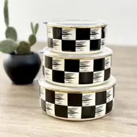ست نگهدارنده غذا 3 تایی لعابی آجار طرح شطرنجی xap-21-0517