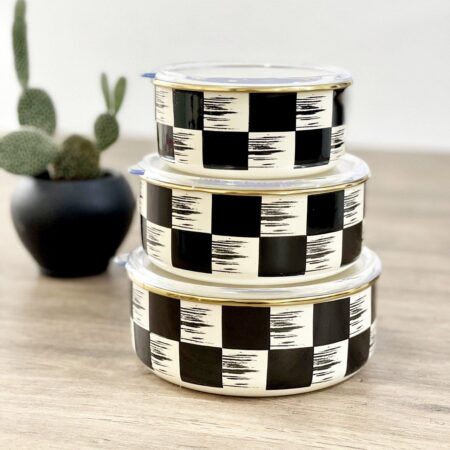 ست نگهدارنده غذا 3 تایی لعابی آجار طرح شطرنجی xap-21-0517