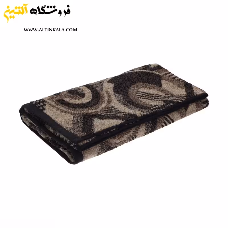 حوله حمامی برق لامع طرح کوبیسم دایره قهوه ای سایز 100×165