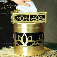 سطل و جادستمال کاغذی مدل گل با آبکاری برنجی