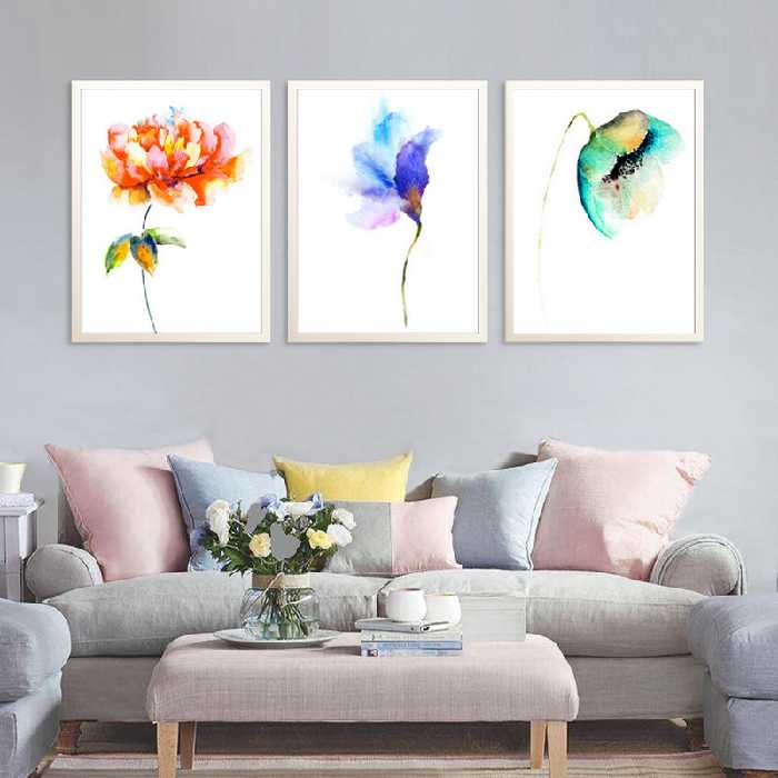 تابلو 3 تکه طرح گل مدرن کد AX14080 | دنیای قاب