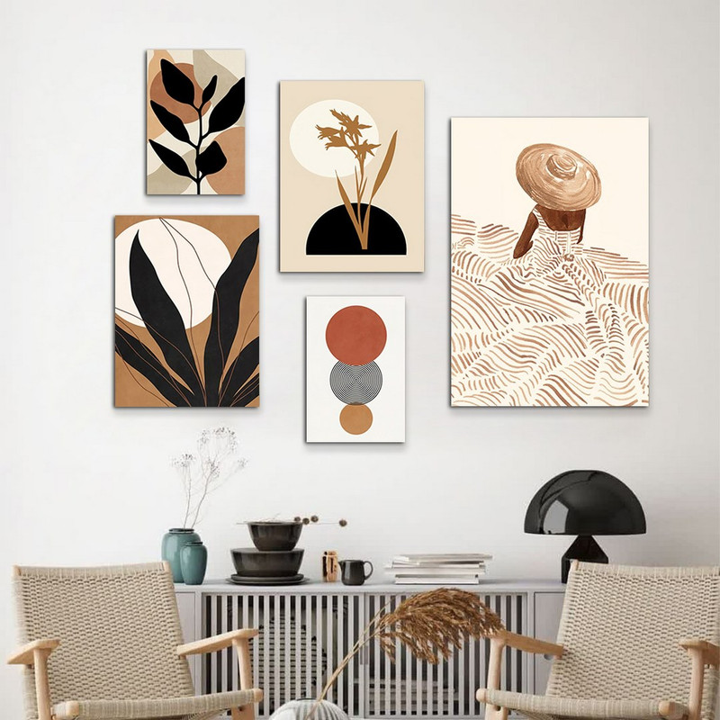 تابلو شاسی دنیای قابطرح نقاشی مینیمال و استایل دخترانه مدل SH-966 مجموعه 5 عددی | دنیای قاب