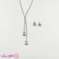 نیم ست زنانه تنیسی آویز بلند طرح کریستال اشکی آبی روشن کد 600