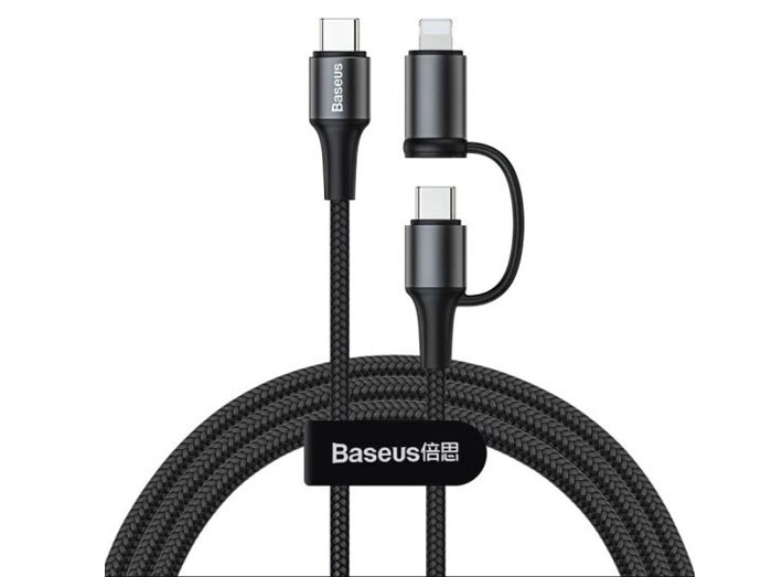 کابل دو سر تایپ سی و لایتنینگ بیسوس Baseus Twin 2in1 60W Computer Charging Cable 1m