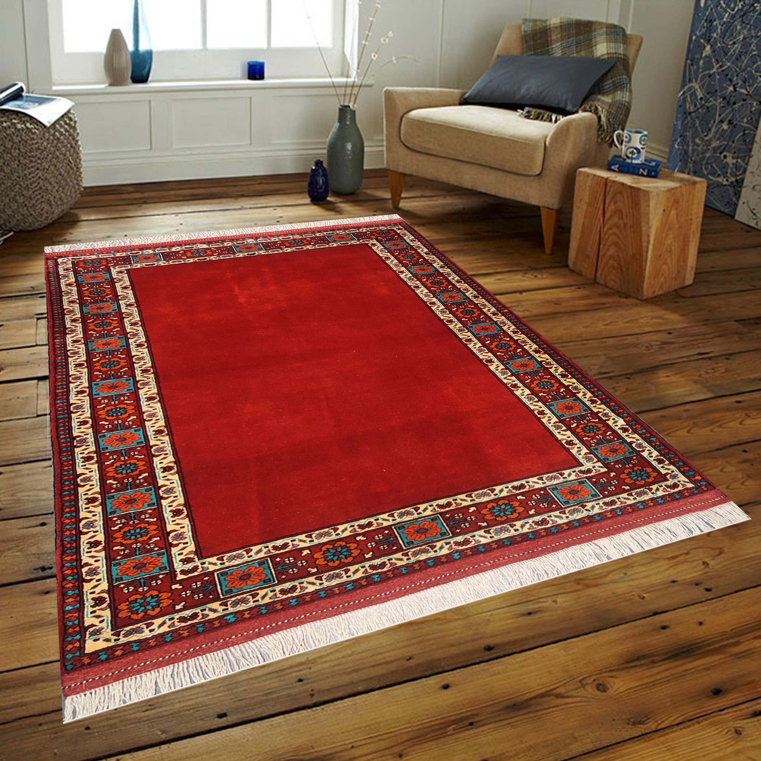 فرش دستبافت سه متری طرح کف ساده کد AA357