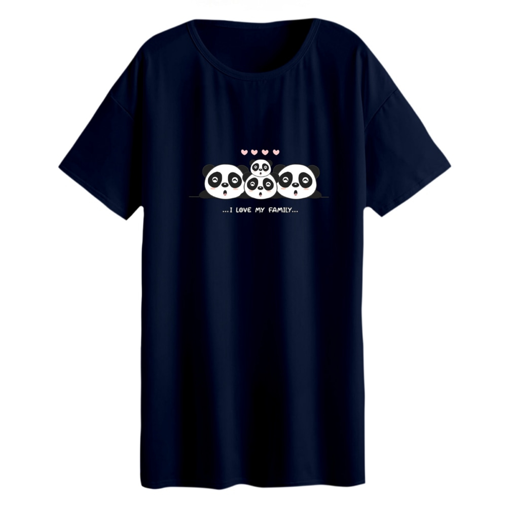 تی شرت لانگ زنانه مدل خانواده پاندا رنگ سورمه ای