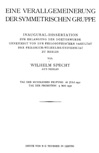 خرید و دانلود نسخه کامل کتاب Eine Verallgemeinerung der Symmetrischen Gruppe