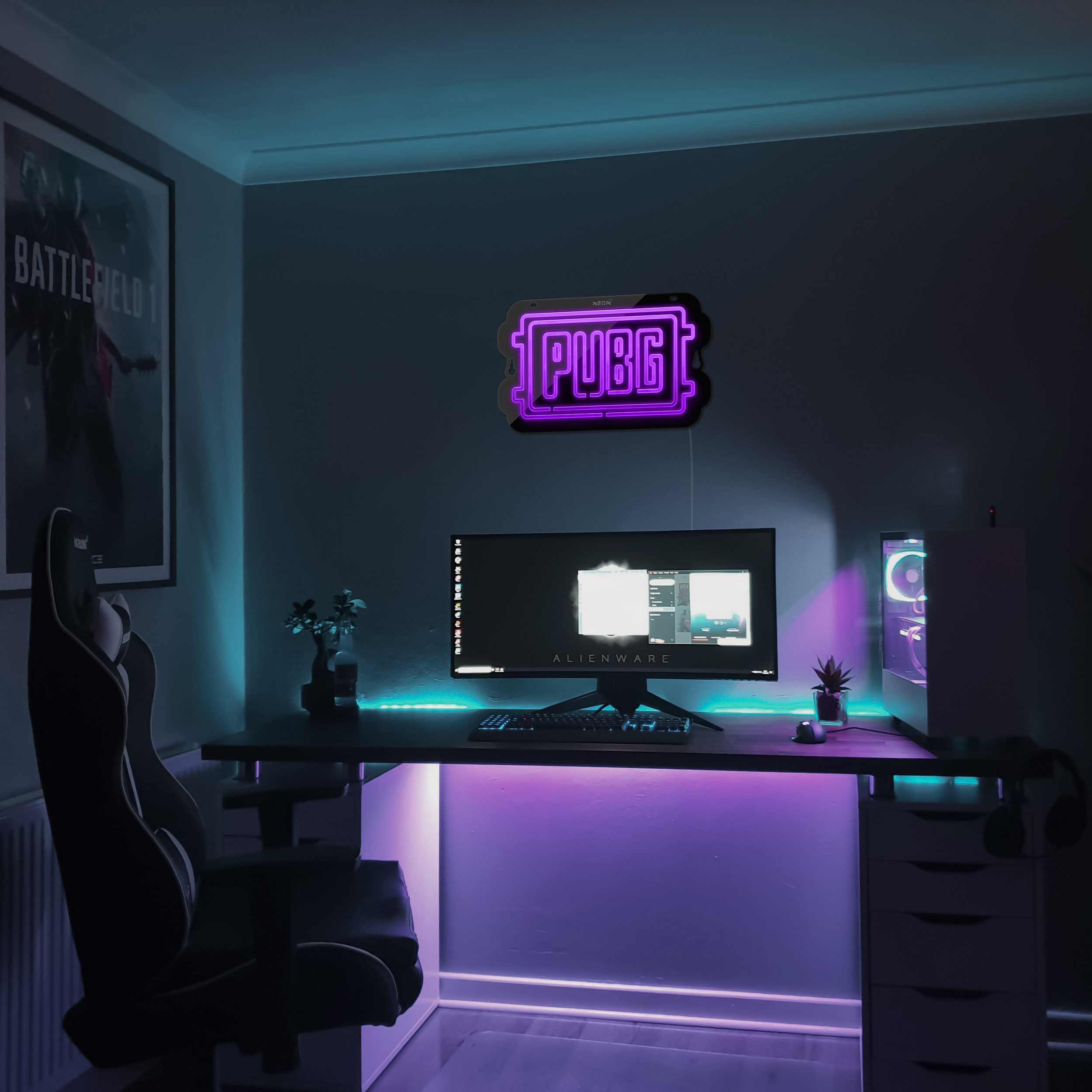 چراغ دیواری نئون دیزاین مدل Pubg-Logo-BL_PR