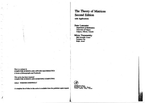 خرید و دانلود نسخه کامل کتاب The Theory of Matrices, Second Edition: With Applications (Computer Science and Scientific Computing)