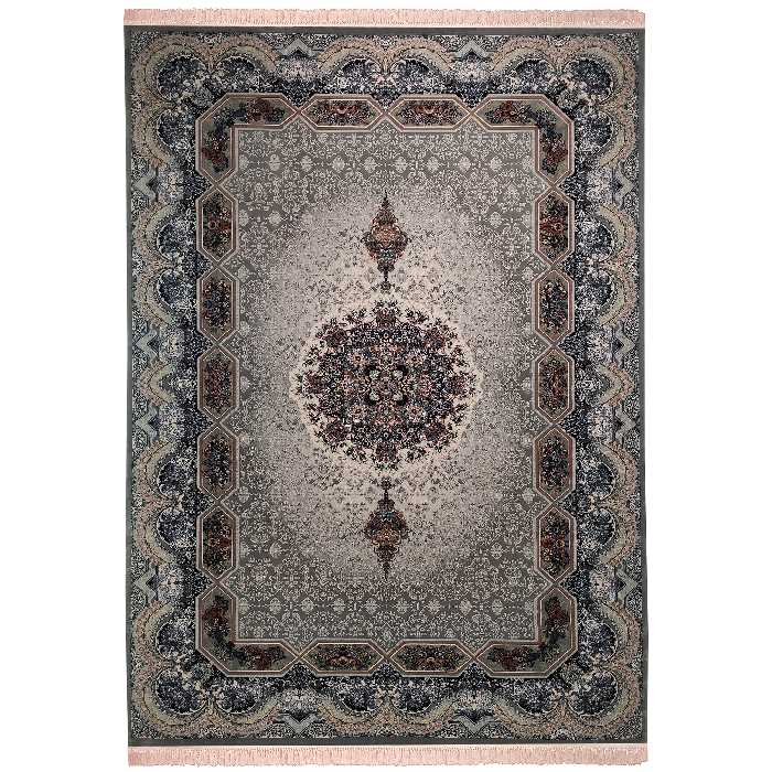 فرش ماشینی زمرد مشهد مدل تاج الماس زمینه طوسی