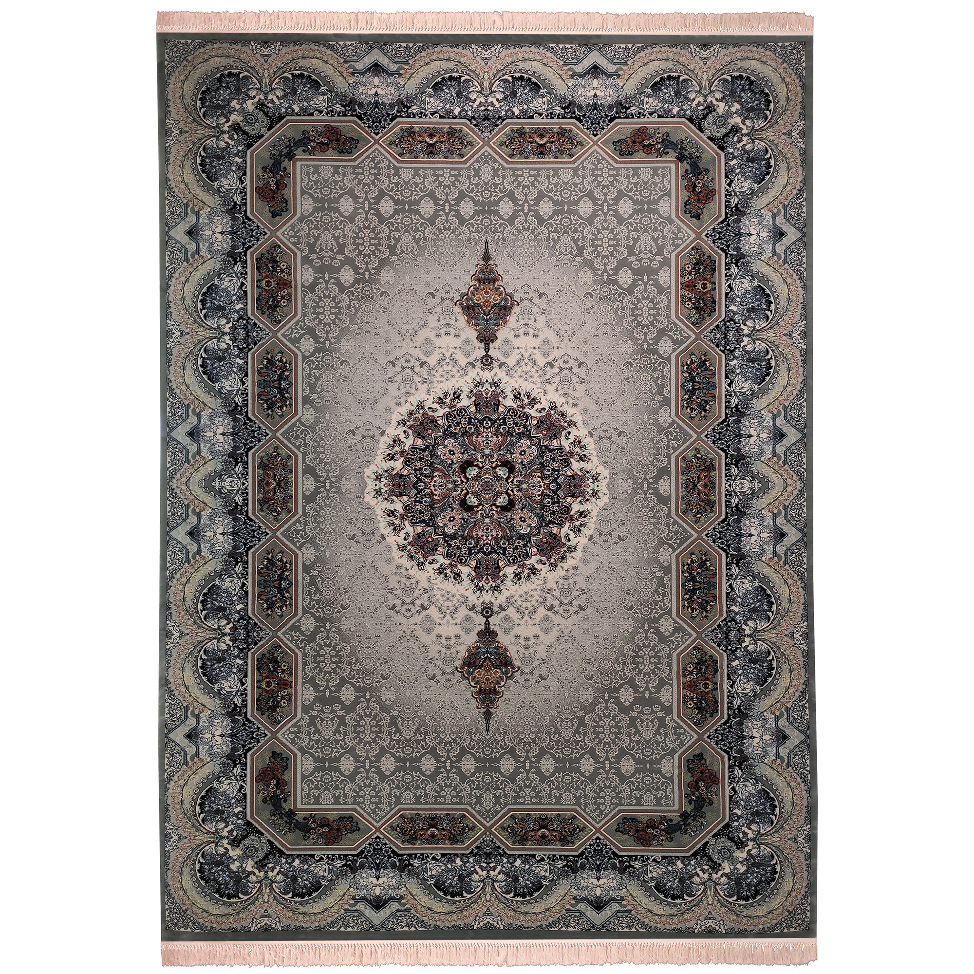 فرش ماشینی زمرد مشهد مدل تاج الماس زمینه طوسی