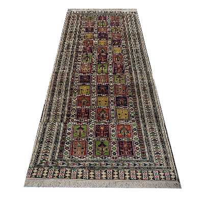 فرش دستباف کناره طول سه متر طرح خشتی مدل AA