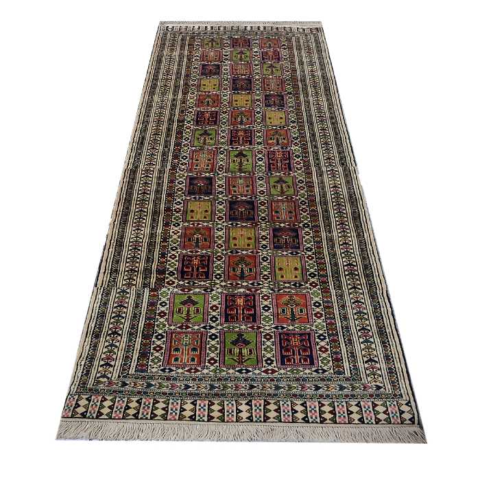 فرش دستباف کناره طول سه متر طرح خشتی مدل AA