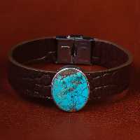 دستبند چرم فیروزه کد 22982 - جواهری مشاهیر