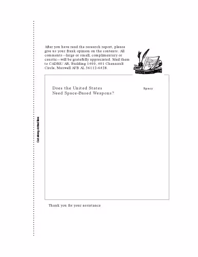 خرید و دانلود نسخه کامل کتاب Does the United States need space-based weapons? (CADRE paper)