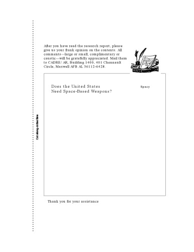 خرید و دانلود نسخه کامل کتاب Does the United States need space-based weapons? (CADRE paper)