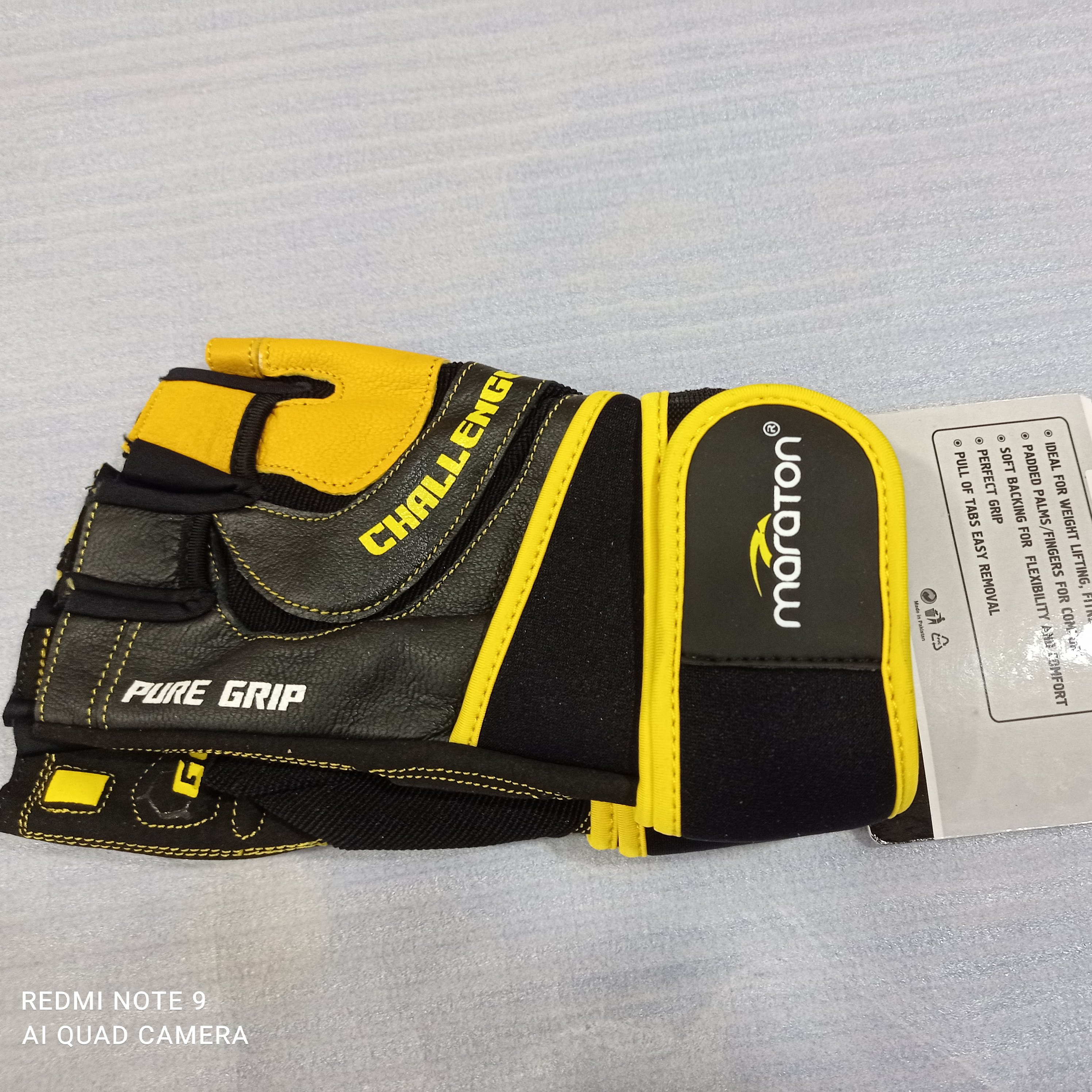 دستکش بدنسازی ماراتن زرد سایز دو ایکس لارج