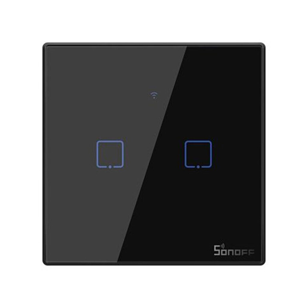 كليد لمسی مشکی دو پل سونوف با قابليت كنترل توسط ريموت RF مدل T3EU2C-TX