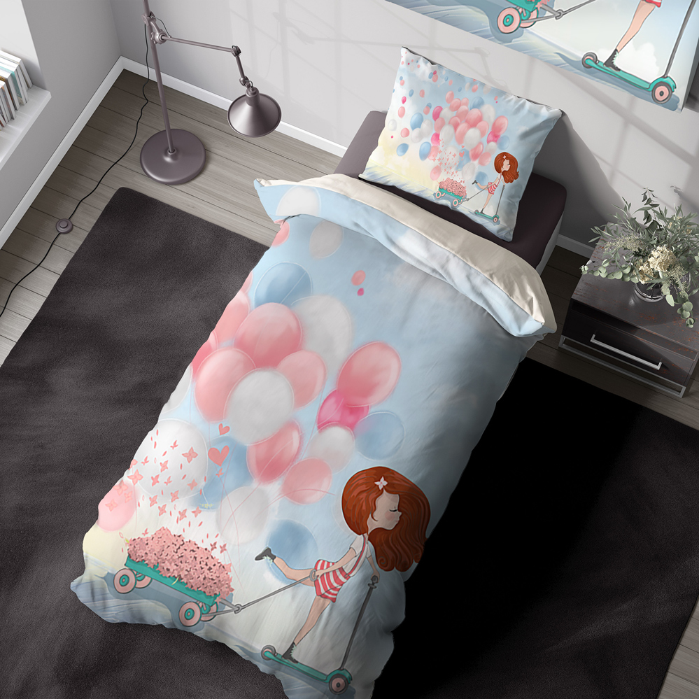 سرویس روتختی دخترانه فانتزی طرح بادکنک های رنگی BAs-3905