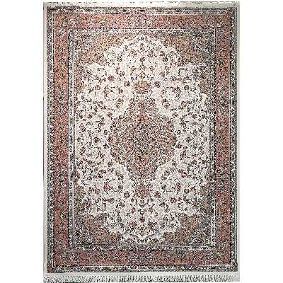 فرش ماشینی زمرد مشهد طرح 45001 زمینه کرم صورتی