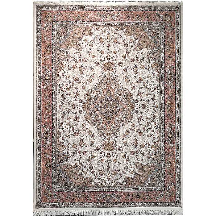 فرش ماشینی زمرد مشهد طرح 45001 زمینه کرم صورتی