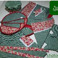 سرویس پارچه ای اشپزخانه  خاتون( نمگیر،دمکنی،دستگیره،کیسه سبزی ،دستکش،دستگیره چدنی، پیش بند،کلاه) (13تکه)