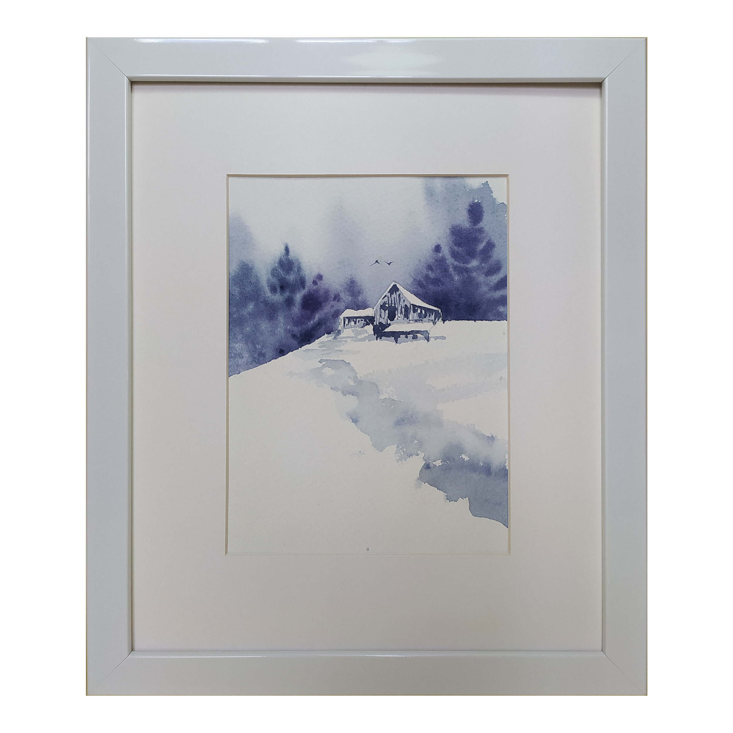 تابلو نقاشی آبرنگ طرح کلبه برفی کد 33