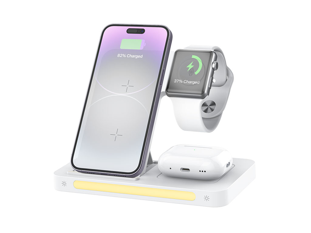 شارژر وایرلس چندکاره رسی RECCI RCW-31 15W 4-in-1 Folding Wireless Charger