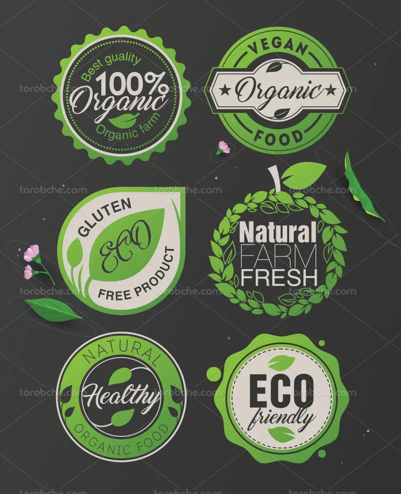 وکتور لیبل محصولات طبیعی سبز رنگ | گرافیک با طعم تربچه