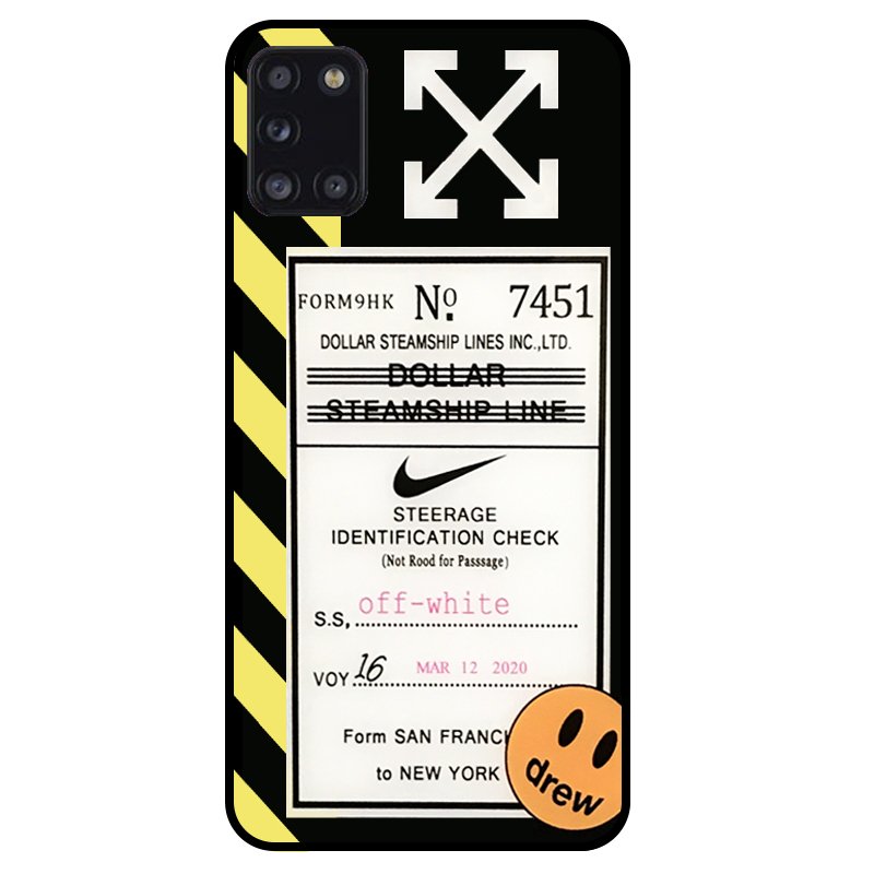 قاب پشت گلس فانتزی پسرانه طرح آف وایت مناسب برای گوشی Samsung Galaxy A31 مدل دور ژله ای ضدضربه Off White Glass case