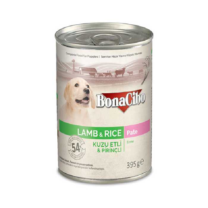  کنسرو غذای توله سگ بوناسیبو مدل Lamb and Rice وزن 395 گرم