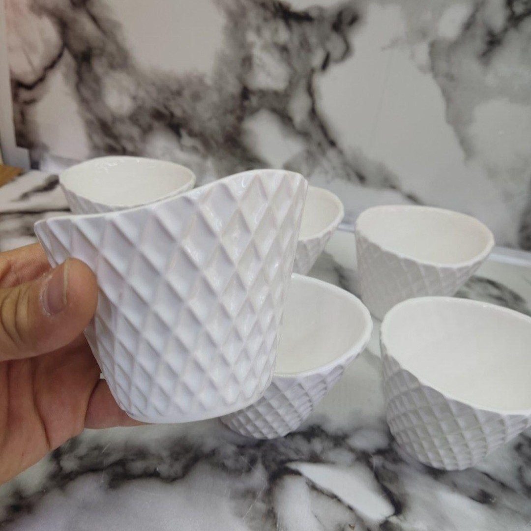 بستنی خوری سرامیکی طرح حصیری 6عددی لطفا قبل از سفارش موجودی بگیرید 