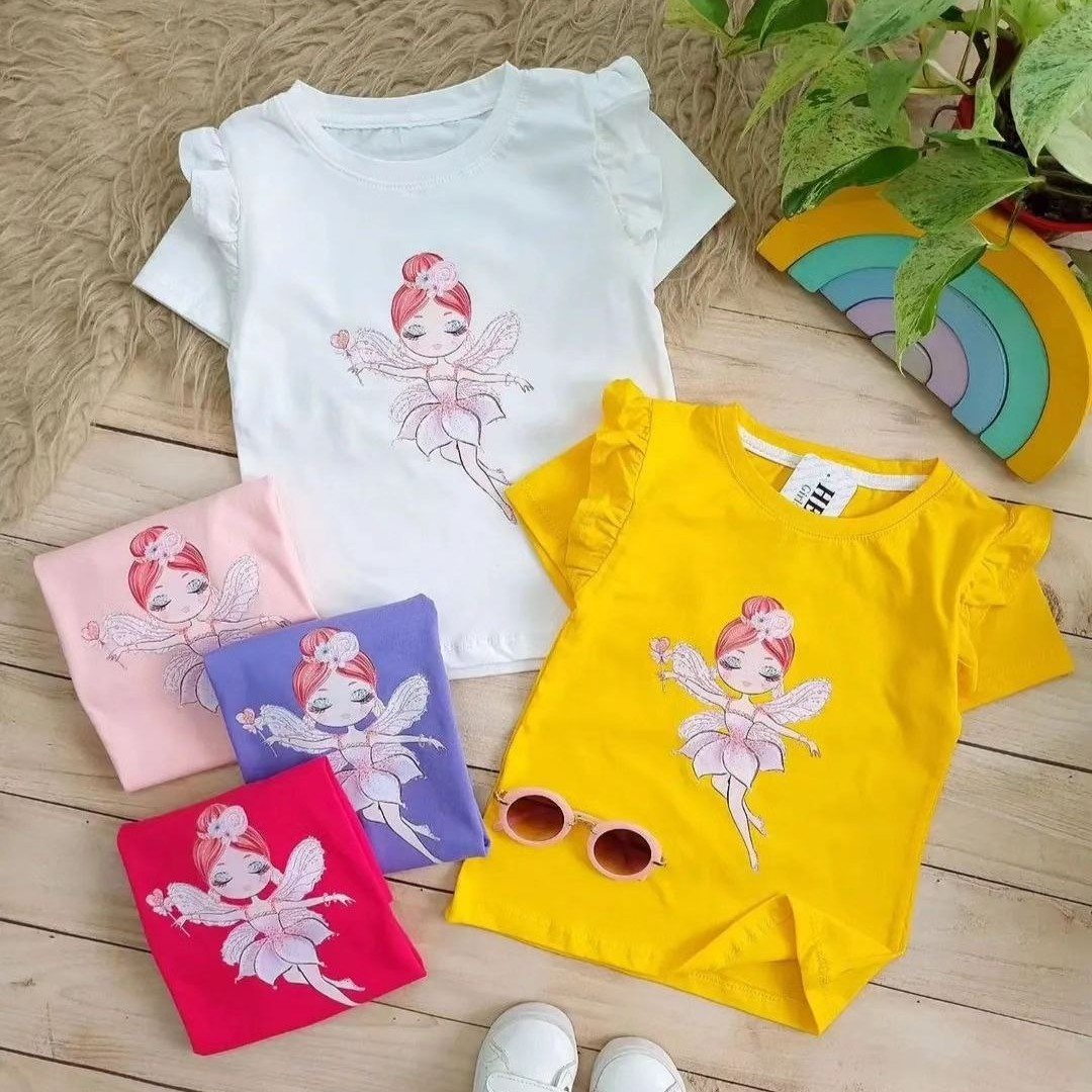 تیشرت تک دخترونه شیک و دلبر مناسب حدود سنی 2 تا 9 سال جنس تمام نخ  رنگبندی متنوع و زیبا 
