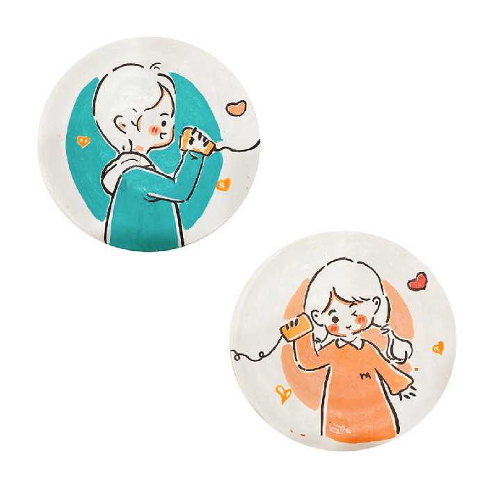 بشقاب دیوارکوب سفالی مدل عاشقانه کد 01 مجموعه دو عددی