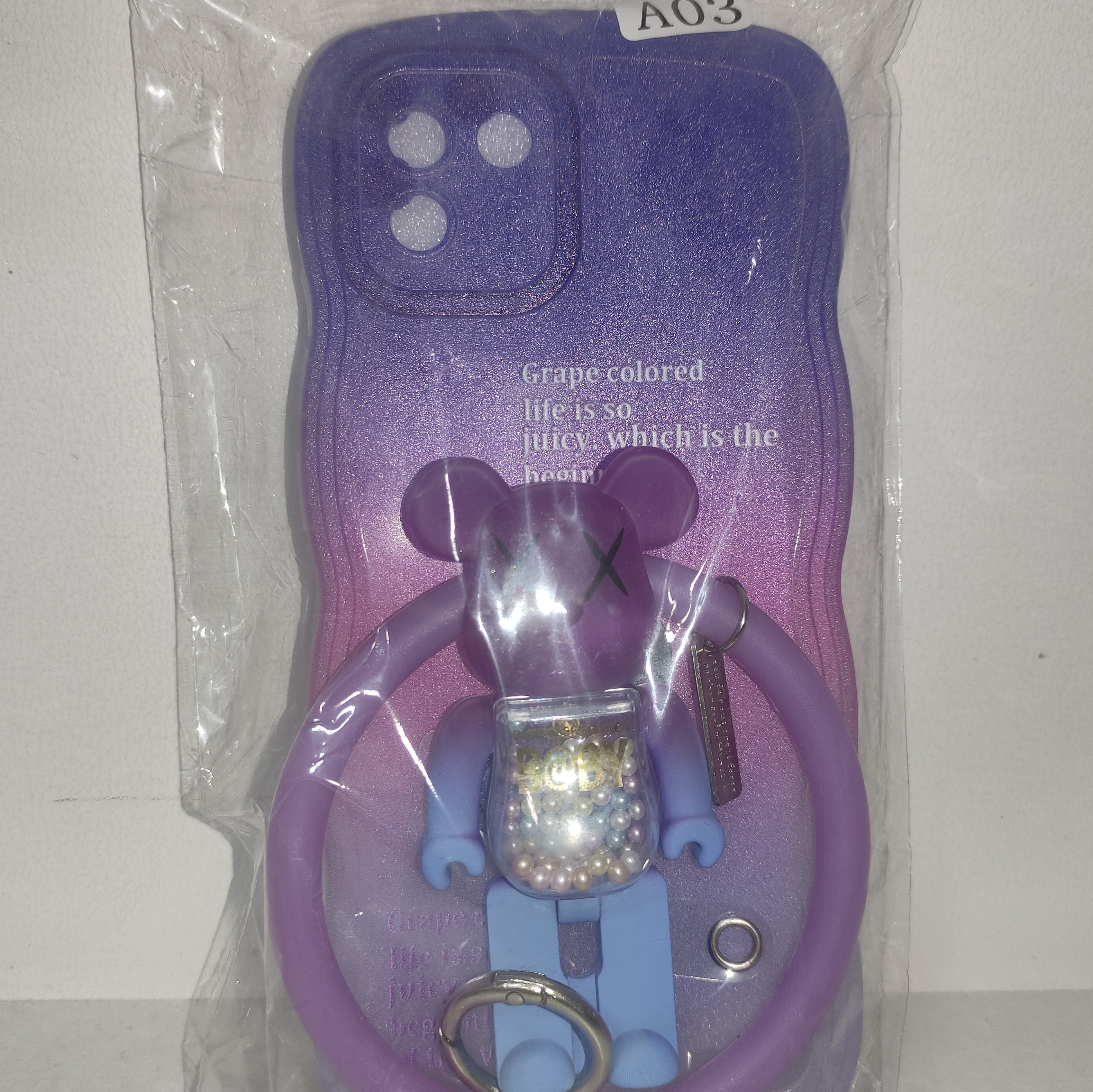 قاب گوشی سامسونگa03 قاب گوشی دخترانه النگویی استند خرسی رنگ بنفش