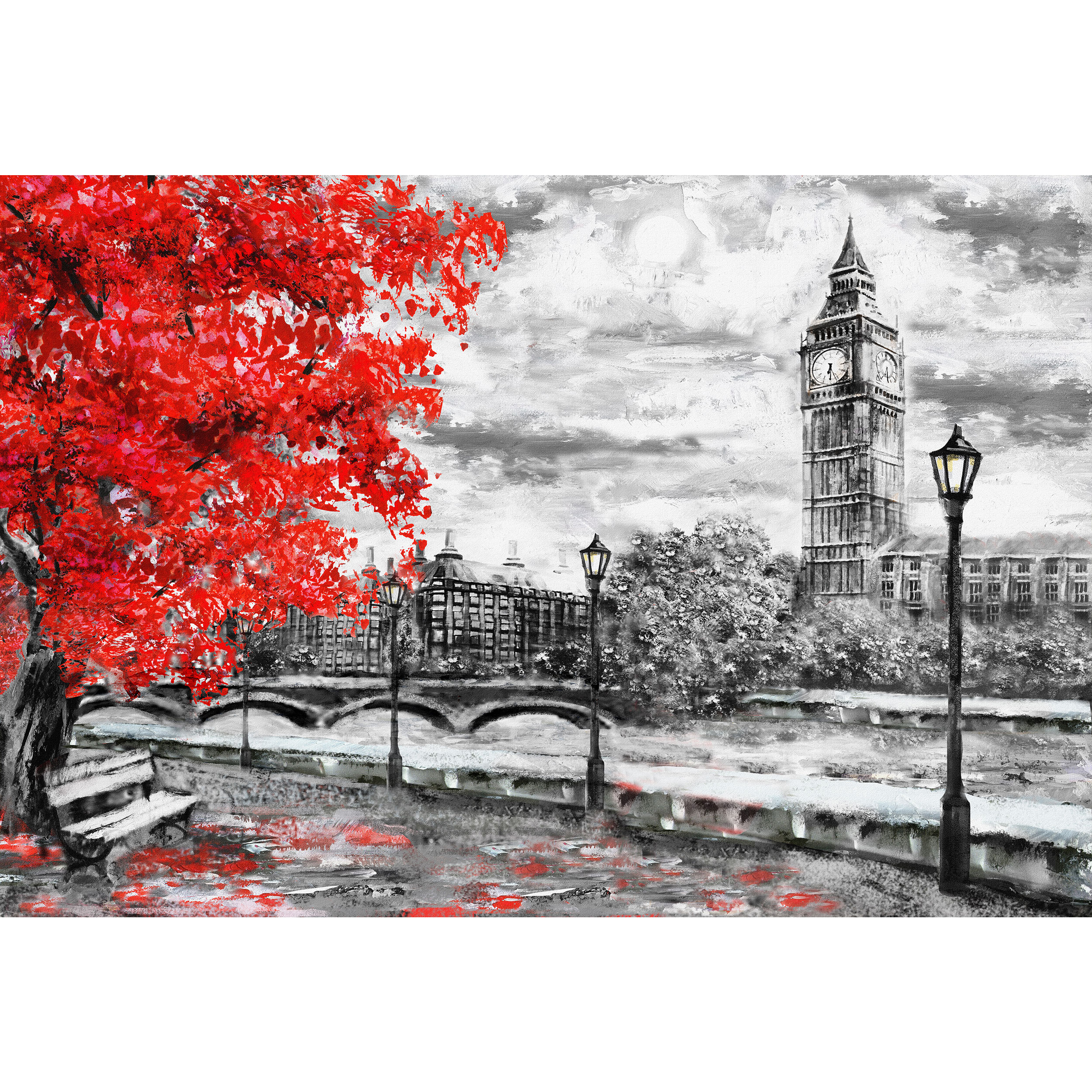 تابلو شاسی طرح نقاشی خیابان لندن و برج ساعت بیگ بن مدل T1006