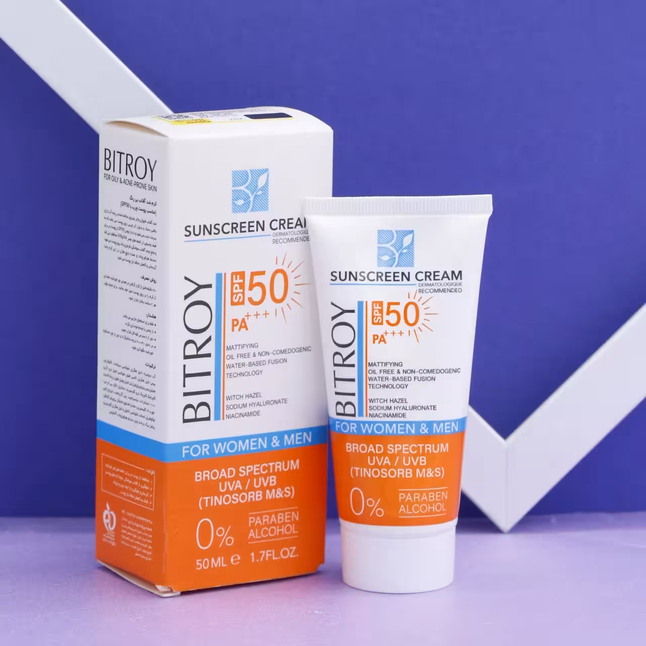 کرم ضدآفتاب بی رنگ بیتروی پوست چرب SPF50 حجم 50 میل 92034