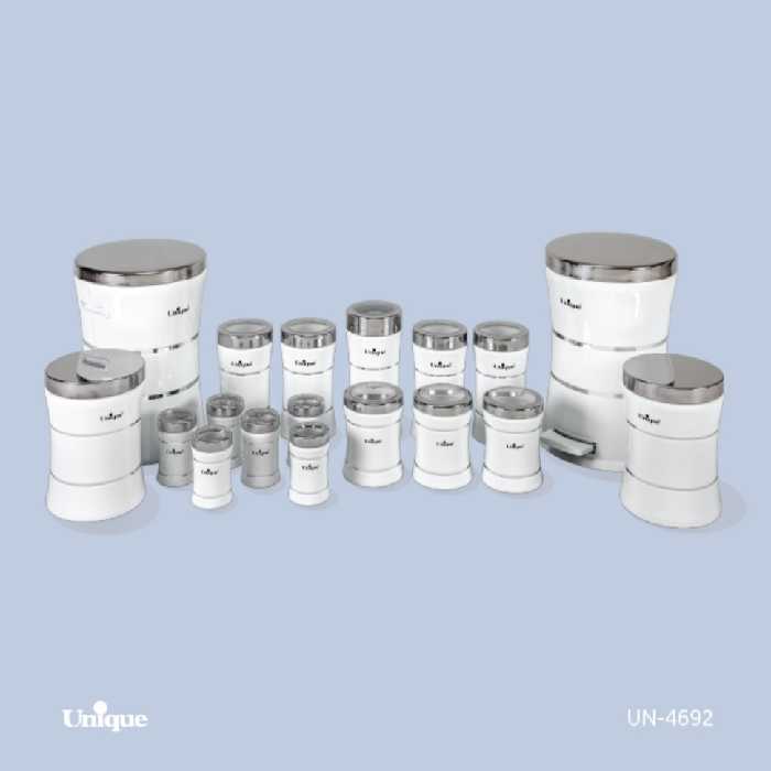 سرویس آشپزخانه یونیک UN  کد: 4692  18 پارچه  کمرباریک خطی سفید استیل   جنس بدنه : فلز | الین دکور