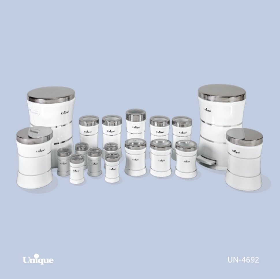 سرویس آشپزخانه یونیک UN  کد: 4692  18 پارچه  کمرباریک خطی سفید استیل   جنس بدنه : فلز | الین دکور